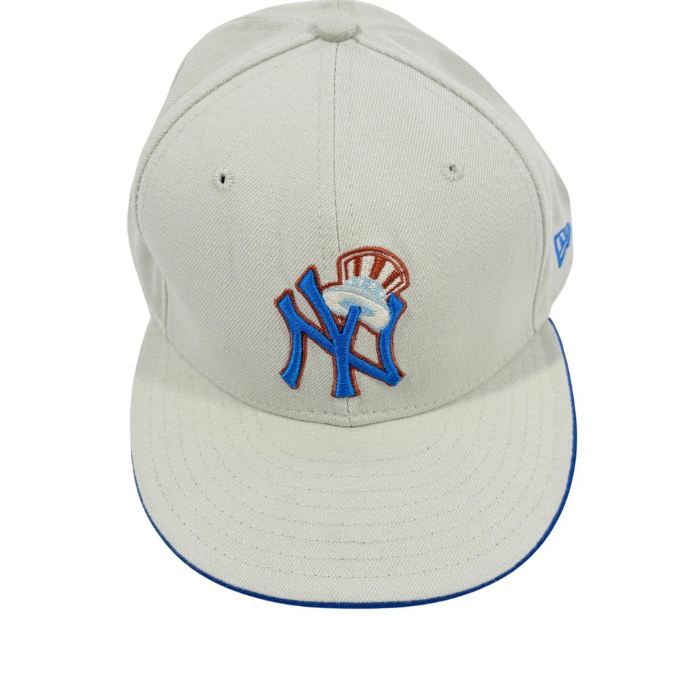 NY Yankees Uncle Sam New Era 59FIFTY Fitted Hat‎ Mens 8 Cream Blue Baseball MLB